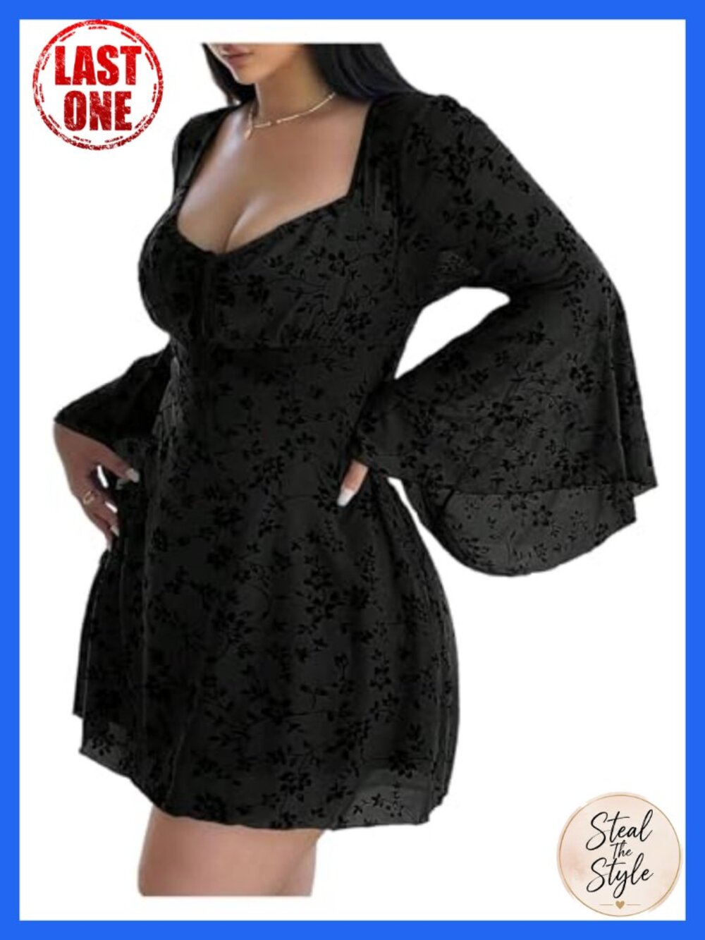 Plus Size Floral Gothic Dress Flare Long Sleeve Mesh A Line
